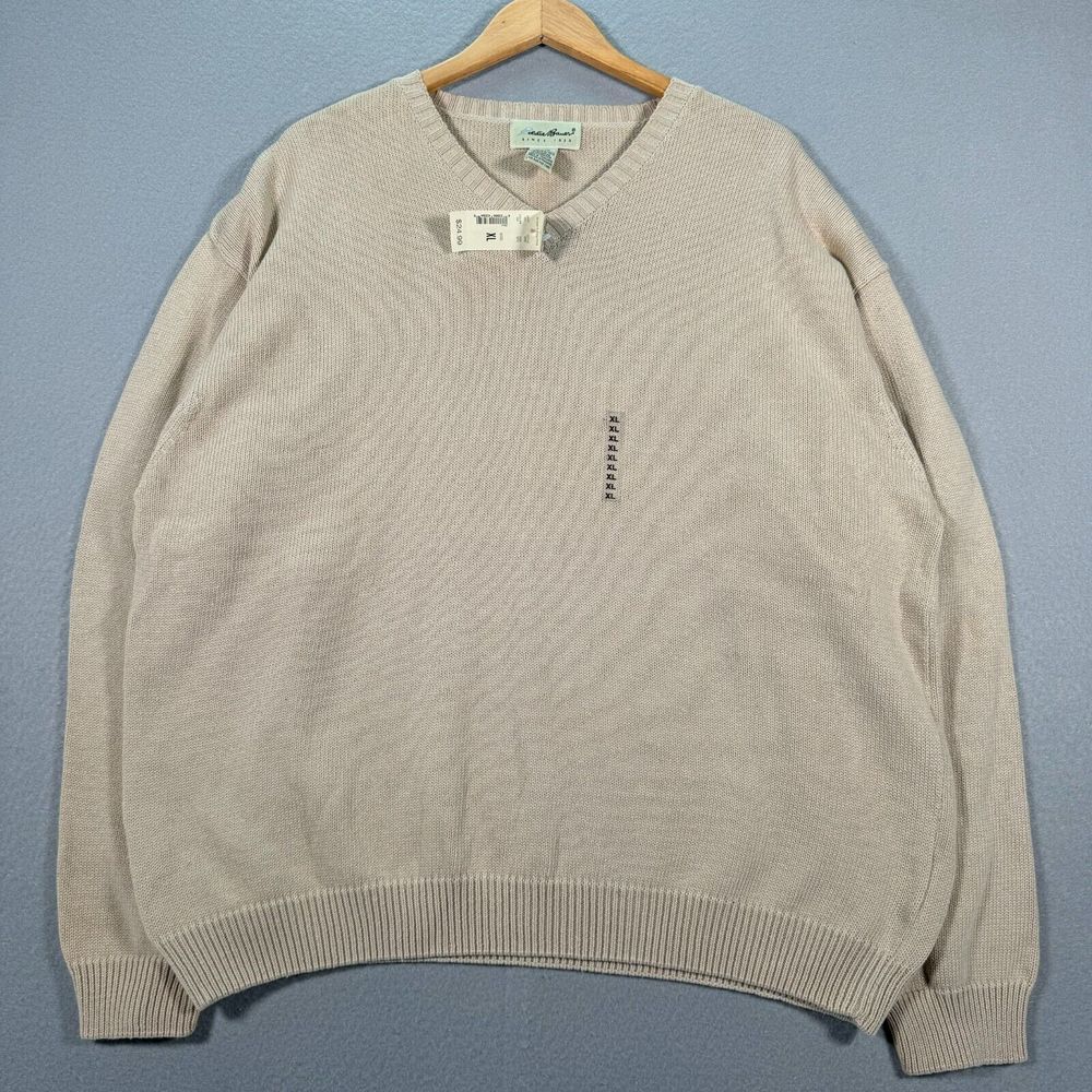 Vintage Eddie Bauer Sweater Mens XL Beige Putty Knitted Pullover Grandpa Comfort